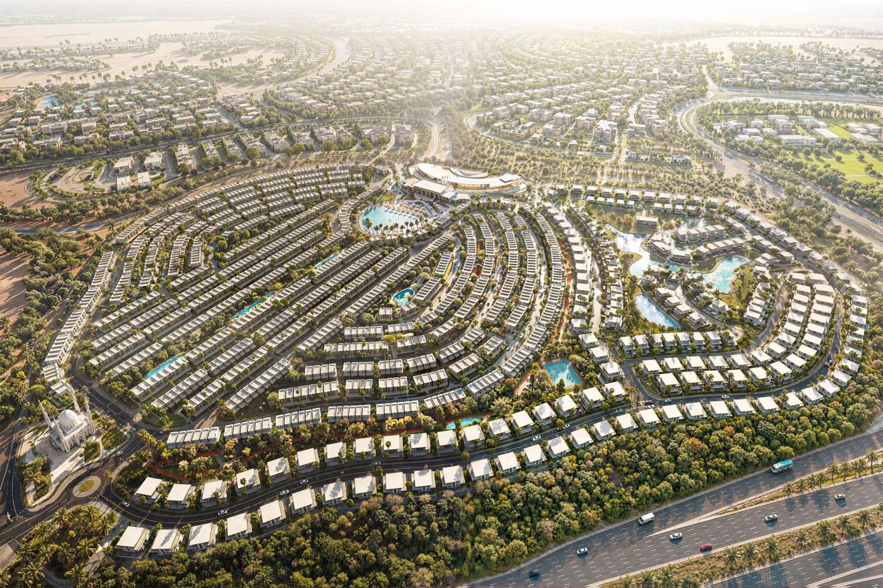 Aerial view of a Dubai residential villa community