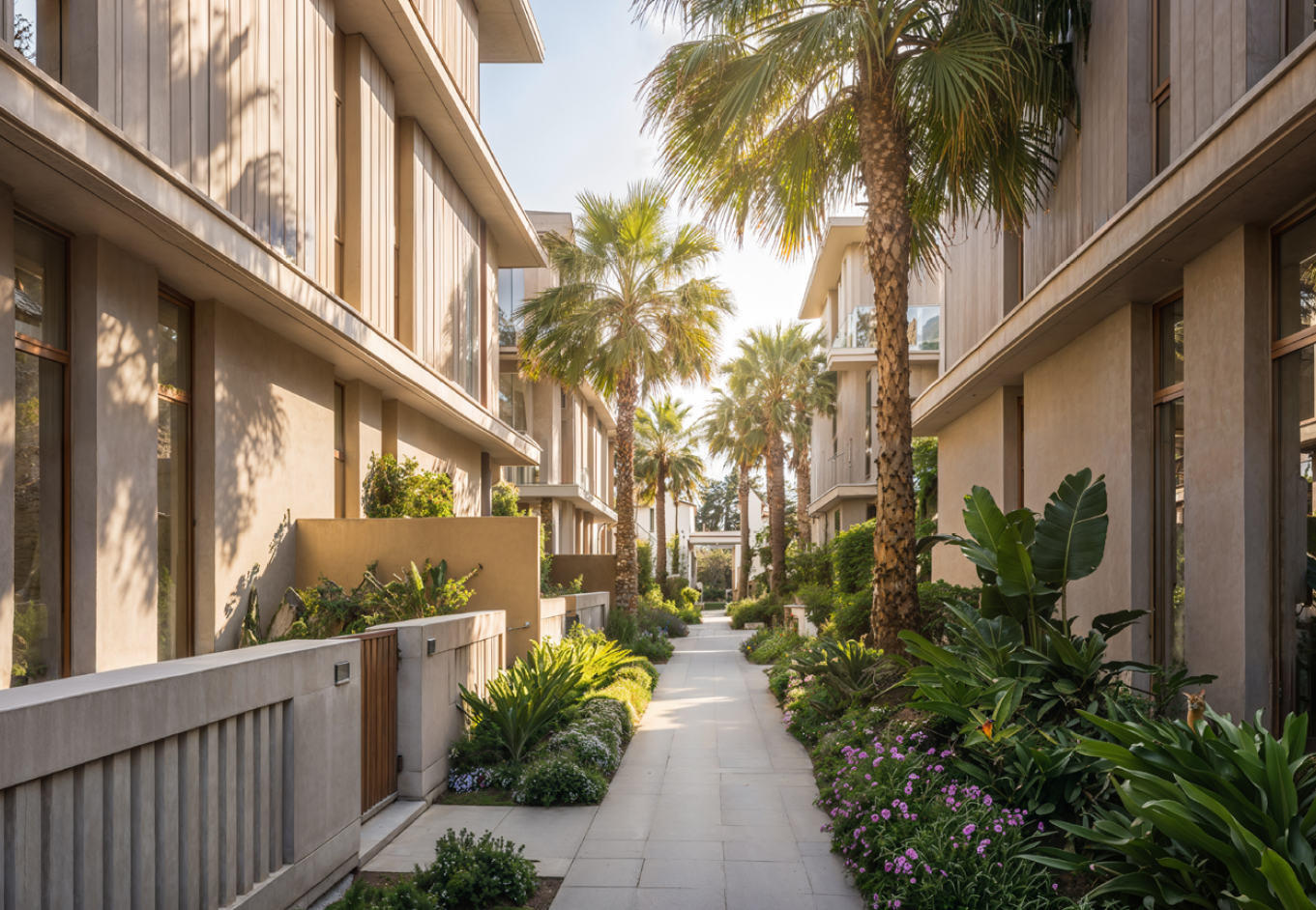 Tilal Binghatti landscaped palm walkway